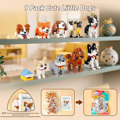HIGH GODO 9pack Party Favors Mini Dogs Building Set Adorable Animals Building Set for Goodie Bags Stuffers Party Favors Birthday Gift for Teens 14+ (1002PCS)