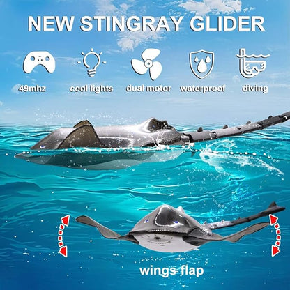 Pool Toys Remote Control Stingray Diving into Water High Simulation Robot Manta ray Lights Rechargeable Battery Remote Control Bathtub Summer Pool Toys Great Gift RC Boat for 8-12 Year Kids Black