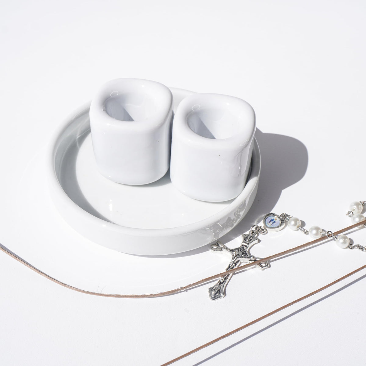 Unity Candle Holders and Vase Set, White Porcelain Candleholders for Taper Candles and Vase for Pillar Candle, Set of 3, Minimalist Round Ceramic Candle Holders, Great for Wedding Candle Set
