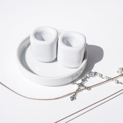 Unity Candle Holders and Vase Set, White Porcelain Candleholders for Taper Candles and Vase for Pillar Candle, Set of 3, Minimalist Round Ceramic Candle Holders, Great for Wedding Candle Set
