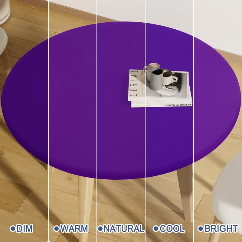 Moosfor Round Spandex Tablecloth, Elastic Fitted Waterproof Tablecloths for 36"-44" Tables, Stretch Washable Picnic Table Cover for Camping, Dining, Indoor and Outdoor, Purple