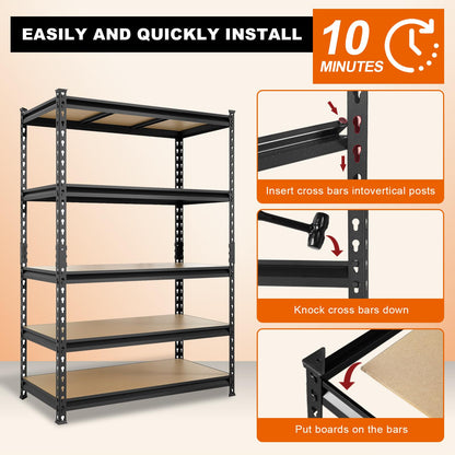 Big RED Storage Shelving Unit, 5-Tier Adjustable Storage Shelves, Heavy Duty Metal Garage Shelves/Utility Rack for Kitchen, Pantry, Basement- 3,000lb Capacity, Black, 72" H x 48" W x 24" D