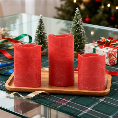 Rhytsing Red Battery Operated Flameless Led Candles with Timer Function, Warm White Flickering Light, Real Wax Finish, 6 Batteries Included - Set of 3