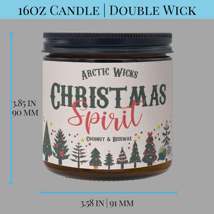 Arctic Wicks Handcrafted Candles | Non Toxic Coconut Beeswax Candles 16oz Double Wick | 100% USDA Certified Biobased, Handmade, Premium Waxes, Non-Toxic (Christmas Spirit, 16oz Amber Jar)
