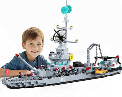 Battleship Building Block Set 6-in-1 X-Large WW2 Military Battle Ship Aircraft Carrier Toys Navy Warship MOC Model Kits Ideas Birthday for Adults Men Boys Age 8-12 8-14 8+