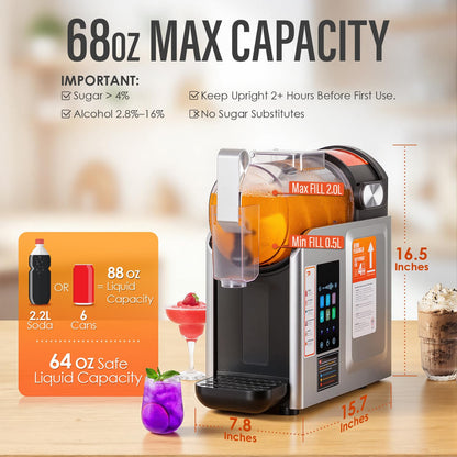 New Upgrade Smart 6 Presets Slushie Machine for Home & Soft Serve Ice Cream Machine, 68oz Color Touch Screen Slushy Machine for Home with 2/4/6H Smart Timer & Self-Cleaning, DIY Frozen Drink Maker
