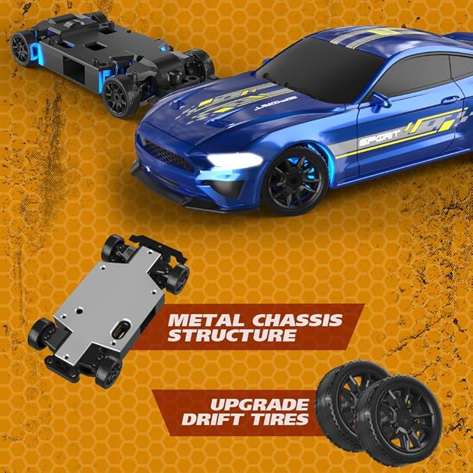 1:43 Scale Mini RC Drift Car 2.4GHz 4WD Desktop RC Drift Car 15KM/h Handheld Racing Mini Vehicle with LED Lights Speed Switching Racing Sport Toy for Adults Teens (Blue)