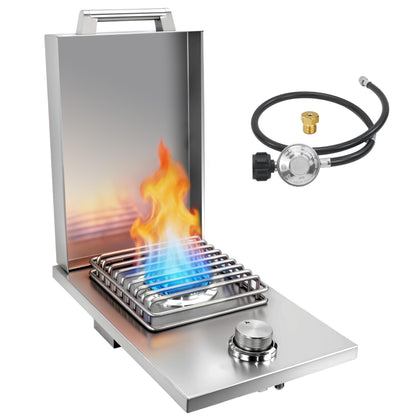 Built-in Single Grilling Side Burner for Outdoor Grill, Heavy-Duty 304 Stainless Steel, Drop-in Side Burner With Cover, 15,000BTU Propane & Natural Gas, Single Side Burner for Family Patio Parties