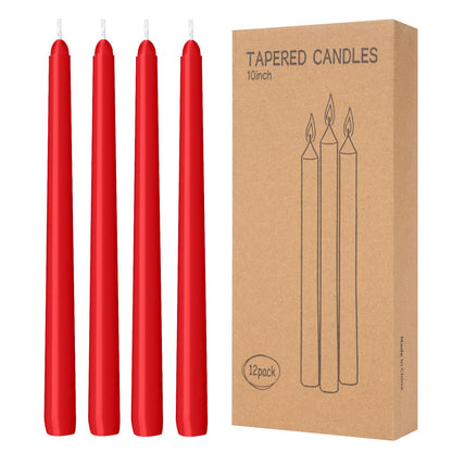 LYOBATH 12 Pack Red Taper Candles - Taper Candles 10 Inch Dripless, Smokeless & Unscented - 8 Hours Long Burning - Hand Poured Tall Candlesticks - Ideal for Weddings, Dinner Parties, and Home Decor