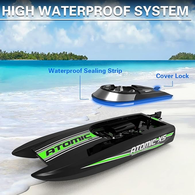 volantexrc Remote Control Boats for Pools and Lakes 20+MPH AtomicXS High Speed RC Boat for Adults Toy Boat Gifts with 2 Batteries &amp Reverse Function (795-5 Black)