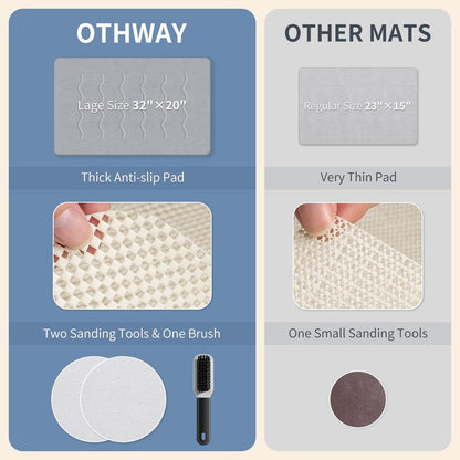 OTHWAY 32"x 20" Stone Bath Mat Large, Diatomaceous Earth Bath Mat for Bathroom Quick Drying Absorbing, Long Non-Slip Diatomite Hard Stone Shower Mat Instant Dry(Light Grey)