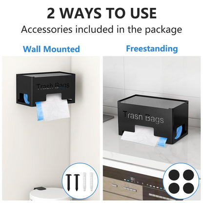 STWWO Large Trash Bag Holder Dispenser, Metal Garbage Bag Dispenser Roll Holder, Kitchen Trash Storage Organizer for Under Sink, Wall Mounted or Freestanding, Black