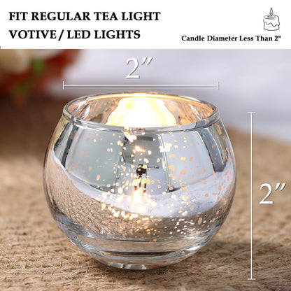 Volens Round Silver Votive Candle Holders, Mercury Glass Tealight Candle Holder Set of 12