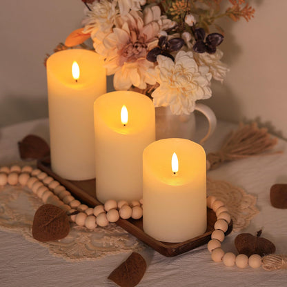 SNUGBLAKI Flameless Candles with Remote, Real Wax Battery Operated Candles with Timer, 3D Wick Ivory Fake LED Candles for Christmas Gifts Home Decor Party Wedding, D3 x H4/5"/6", Set of 3