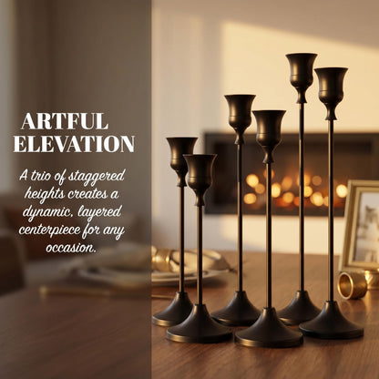 Oakernel Black Taper Candle Holders 4 Sets(12 Pcs) - Tall Metal Candlestick Holders for Table Centerpiece, Formal Dinner, Wedding, Fireplace Mantel Decor, Fits 3/4 Inch Thick Candles