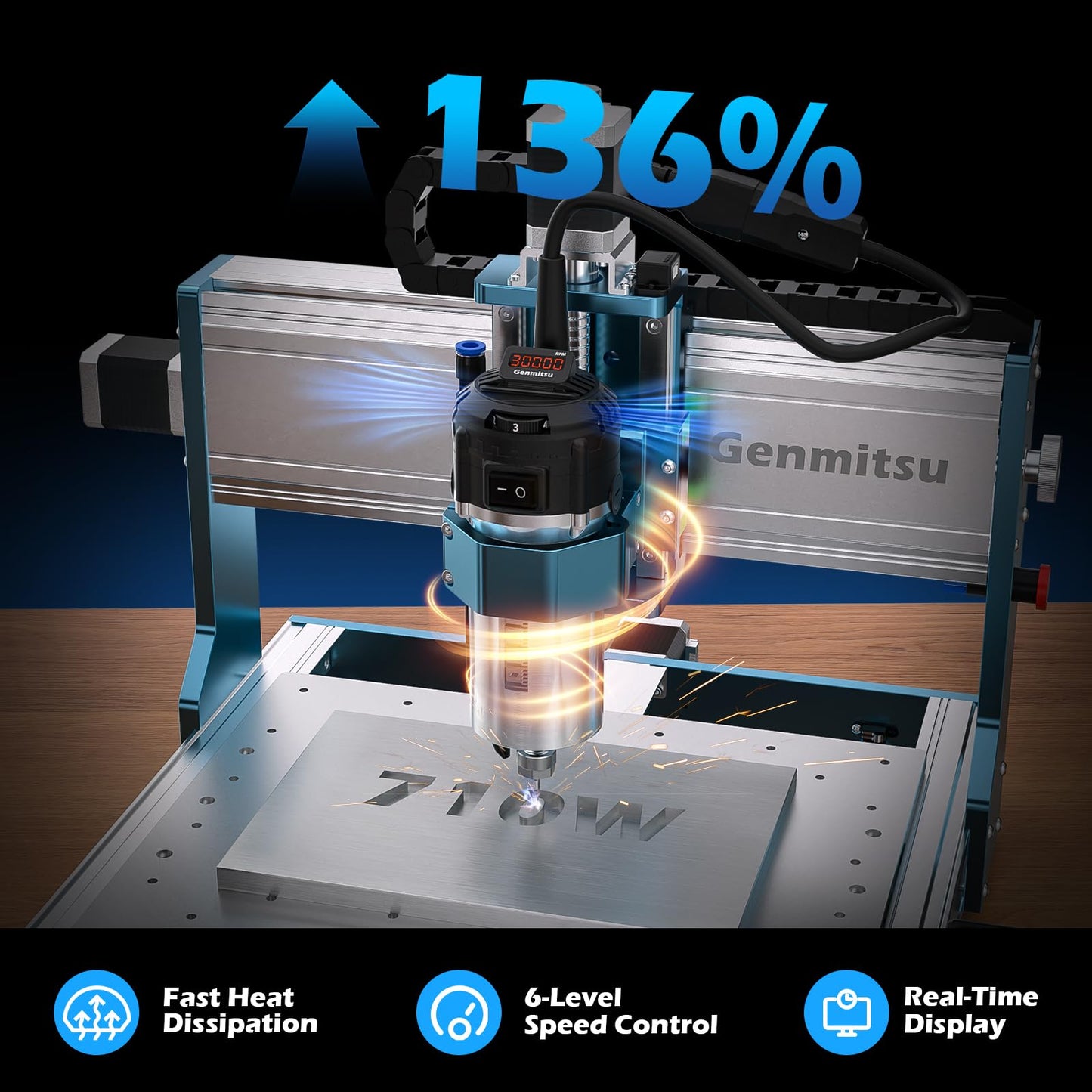 Genmitsu 3030-PROVer Ultra CNC Router Machine for Metal + Fractal Vise with 100° Adjustable Jaw for Irregular Shape, 120mm Clamping Range