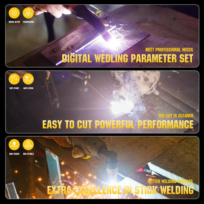 PUWU Plasma Cutter Welder Combo，(HF) TIG/Pulse TIG/Lift TIG/Spot/Stick/CUT 6 In 1 Multi-process Welding Machine，110V/220V Dual Voltage TIG Welding Machine With Large LED Display Synergic Control