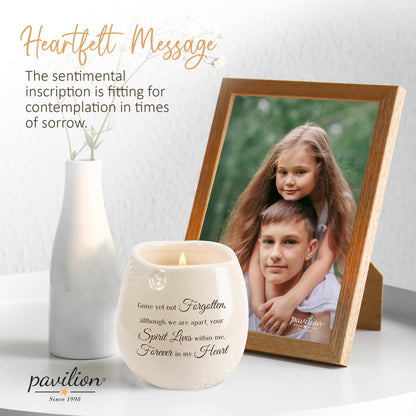 Pavilion - 8 Oz Candle Holder - White Ceramic Candle Jar with 100% Soy Wax Candle Tranquility Scent Gone Yet Not Forgotten Ideal Remembrance Gift for Love One Who Passed - Printed Text & Love Theme