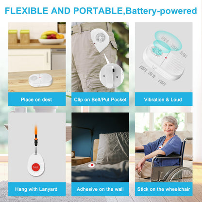 CallToU Wireless Caregiver Pager Call Button for Hard of Hearing 500FT Emergency Alert System Waterproof Call Bell for Elderly at Home/Elderly/Patients/Disabled (CCVB 4-2)