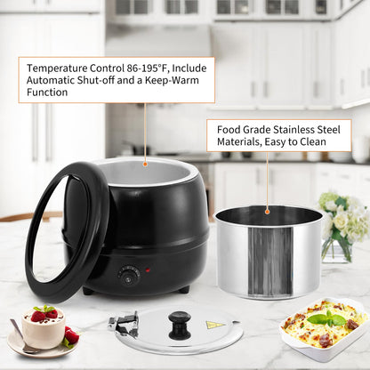 13.7 Quarts Commercial Soup Kettle, Large Capacity Soup Warmer with Stainless Steel Removable Insert Pot, Hinged Lid & Stable Base, Automatic Food Warmer for Buffet, Party, Catering, Restaurant