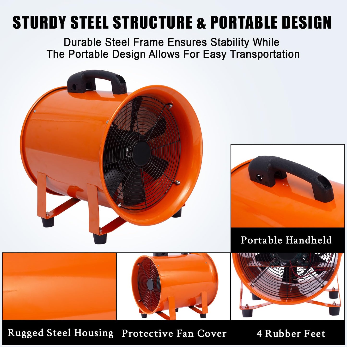 12 in Utility Blower Exhaust Fan with 32.8 ft Duct, 3500 r/min & 3500 CFM Heavy Duty Blower Fan, High Velocity Low Noise Extraction and Ventilation Fan for Ventilating Workshops, Confined Space