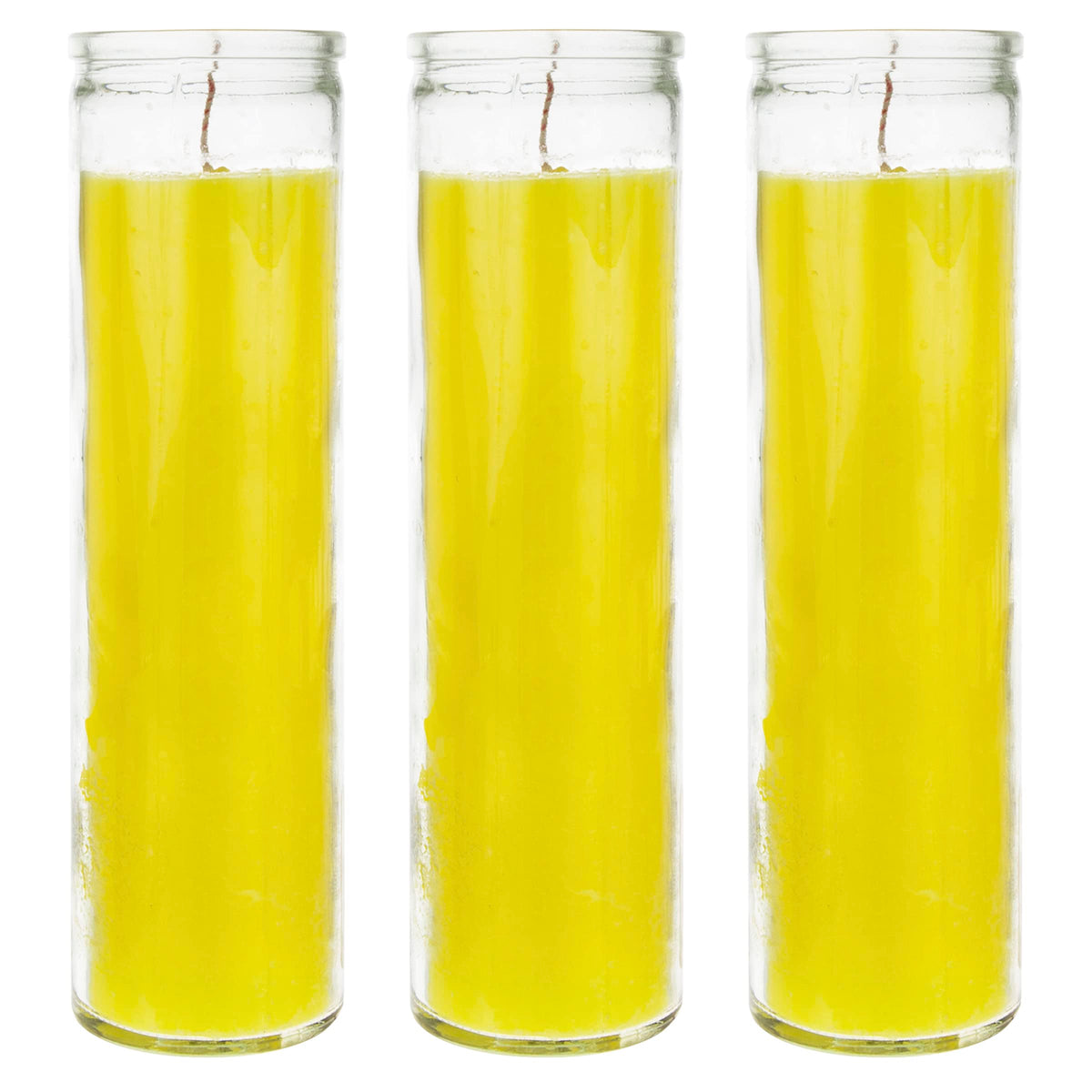 Mega Candles 3 pcs Unscented Yellow 7 Day Glass Container Devotional Prayer Candles, Premium Wax Candle 2 Inch x 8 Inch, Sanctuary, Vigils, Prayers, Blessings, Religious, Memorials, Remembrance