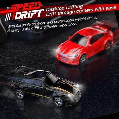 Desktop Mini Size 1:64 Scale 4WD RC Drift Car with Skill-Building Drift Control &amp LED Lights – Learn Drift Techniques Fast Charge Adjustable Throttle 2.4GHz Remote – Red