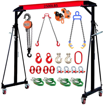 Adjustable Gantry Crane - 1 Ton (2500Lbs) Capacity Portable Hoist Frame, Shop Crane Hoist, Trolley, Sling, Shackles, Hooks and Festoon System, Lifting Gantry for Factories, Warehouses, Garage (1 Ton)