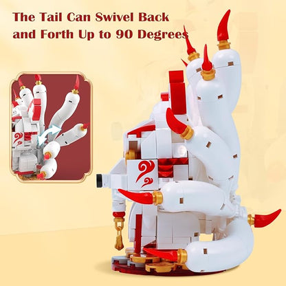 Mythical Nine-Tailed Fox Building Kit Poseable Tails Model Set for Desk Decor and Creative Gift