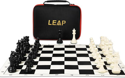Tournament Chess Set/ 20''x20'' Foldable Silicone Chess Board / 3.75'' King Height Plastic Quadruple Weighted Classic Staunton Pieces/Storage Bag for Beginner Adult