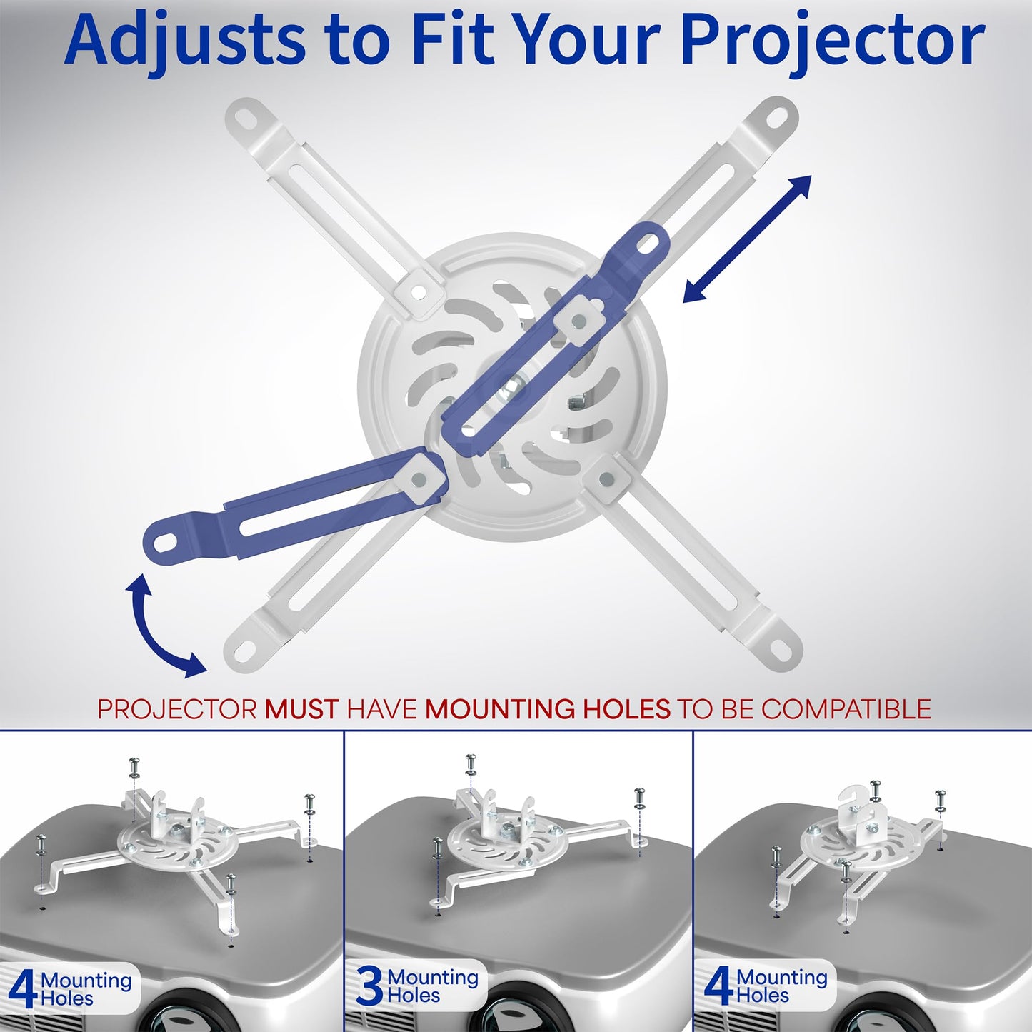 VIVO Universal Adjustable Ceiling Projector Mount for Regular and Mini Projectors with Extending Arms, White, MOUNT-VP01W