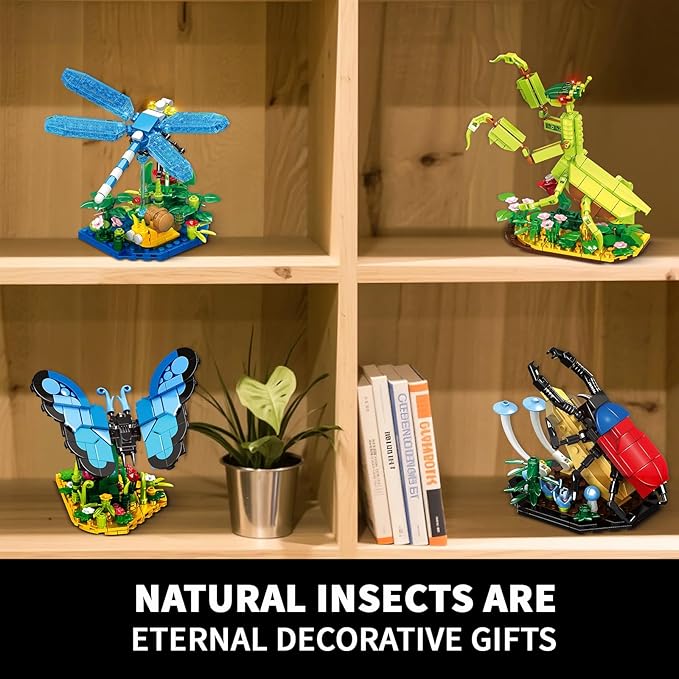 Ideas Insect Collection Toys Bug Building Set with Life-Size Blue Morpho Butterfly Hercules Beetle Dragonfly and Chinese Mantis Display Models Nature Décor Gifts for Adults Boys Girls