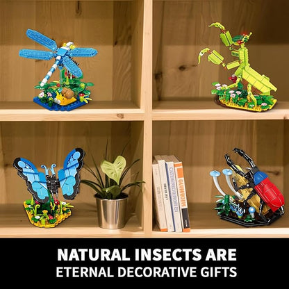 Ideas Insect Collection Toys Bug Building Set with Life-Size Blue Morpho Butterfly Hercules Beetle Dragonfly and Chinese Mantis Display Models Nature Décor Gifts for Adults Boys Girls