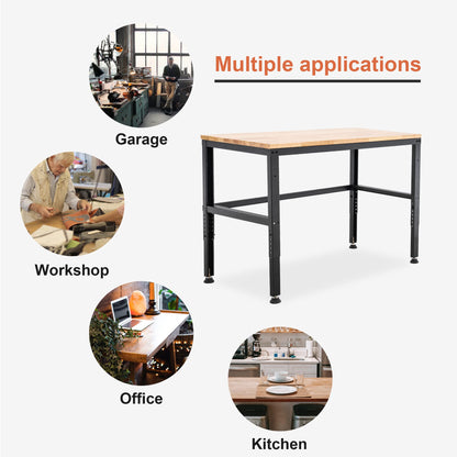 MCombo 48" Adjustable Workbench with Oak Wood Top, Overall Steel Frame Worktable for Garage, Workstation for Workshop and Home Improvement WD48
