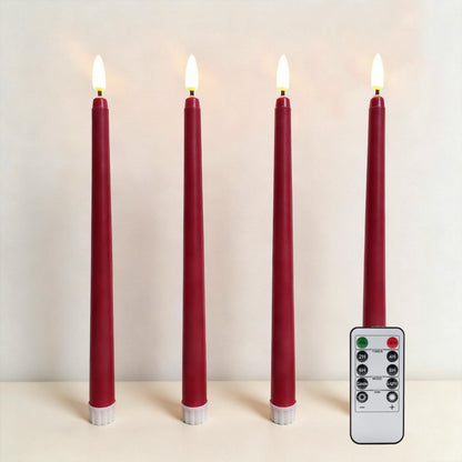Ni-JASW Burgundy Flameless Taper Candles with Remote, Flickering Battery Operated LED Candlesticks Home Decor Set of 4