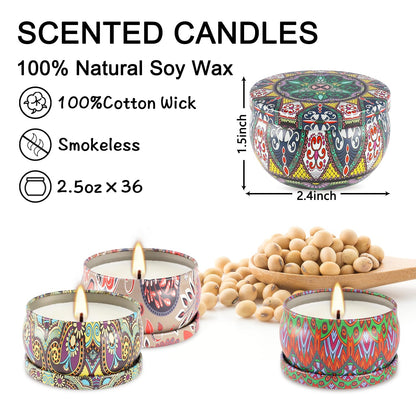 CLTNIKET Scented Candle Gifts Set 36 Pack Soy Wax Travel Tin Jar Candles for Home 2.5 OZ Scented Candles for Mom for Christmas, Birthday, Thanksgiving, Mother's Day.