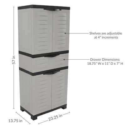 Sunnydaze 57" H Resin Garage Storage Cabinet - Garage Cabinet with 2 Adjustable Shelves - Freestanding Utility Storage for Laundry Room, Office, Basement - Gray