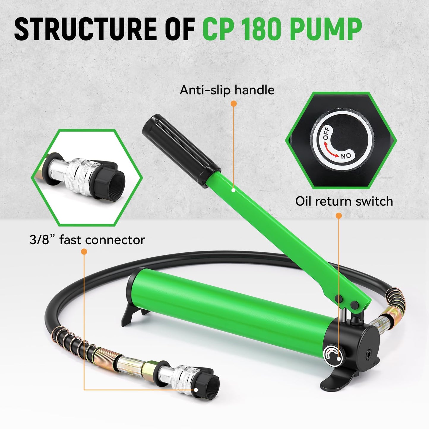 Newhai Hydraulic Porta Power Kit 20 ton Hydraulic Ram Jack + cp-180 Hand Pump Hydraulic Lifting Cylinder Tool Retract Automatically for Industrial Factory DIY Use