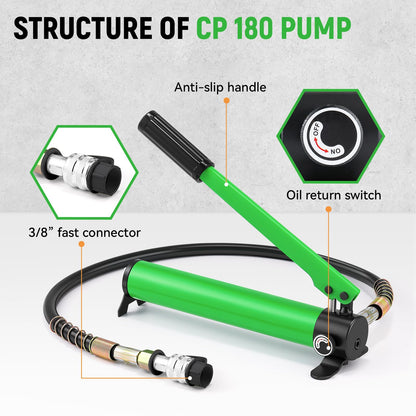 Newhai Hydraulic Porta Power Kit 20 ton Hydraulic Ram Jack + cp-180 Hand Pump Hydraulic Lifting Cylinder Tool Retract Automatically for Industrial Factory DIY Use