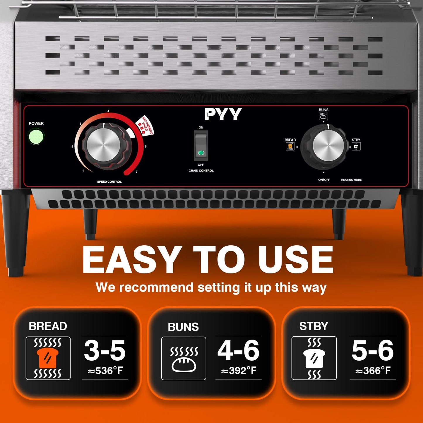 PYY Commercial Conveyor Toaster 450pcs/h - Commercial Toaster for Toast, Bun, Bagel, Bread, Heavy Duty Stainless Steel Toaster Oven for Restaurant, Bakery, Buffet Use