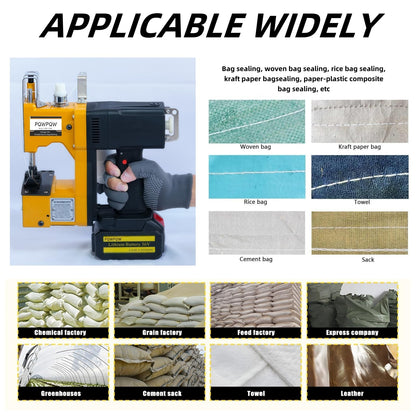 Bag Sewing Machine, 2s/bag Portable Bag Sewing Machine, Industrial Bag Closing Machine for Packing Woven Bags Non-woven Fabrics Leather (Yellow, Lithium Battery - 36V)