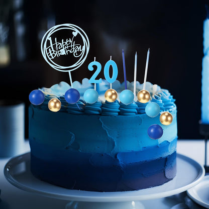 Yerliker 34 Pcs Happy Birthday Cake Toppers Decorations Birthday Candles DIY Cake Decor for Men Women Wedding Anniversary(Navy Blue)