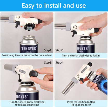 TENGYES Butane Blow Torch Lighter - Professional Culinary Torch with Adjustable Flame for Crème Brûlée, BBQ, Baking & Jewelry