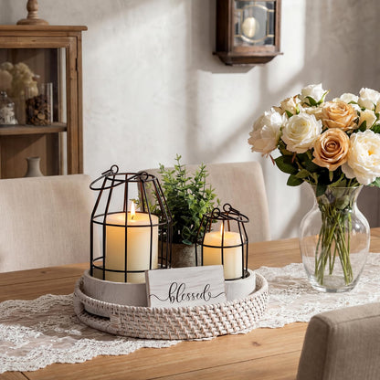 Mumufy Modern Rustic Farmhouse Candle Lantern Set of 5 (Candles are Not Included), Decorative Lanterns for Living Room Table Centerpieces Fireplace Mantle Modern Home Decor(Small,Black, White)