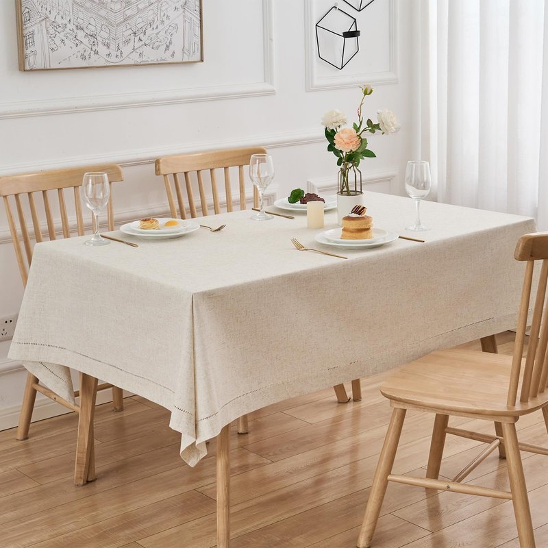 Zdolmy Natural Flax Linen Handmade Hemstitch Tablecloth 70" x 55"– Undyed Square Table Cover for Kitchen, Dining & Decoration, Ideal for Father's Day