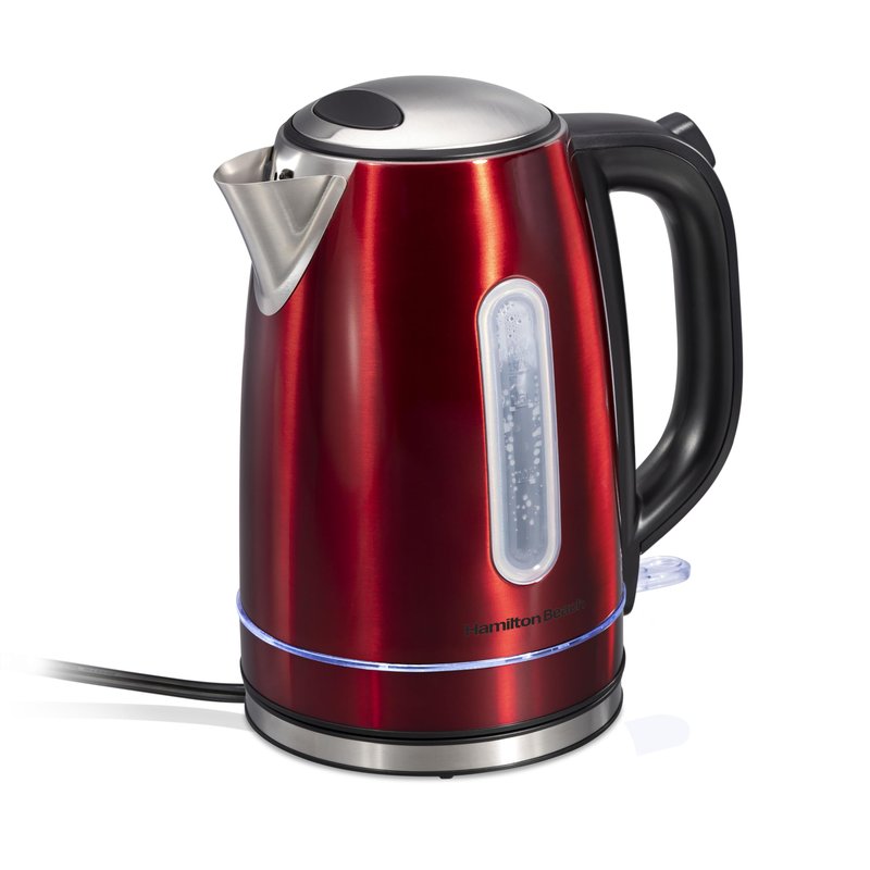 Hamilton Beach Electric Tea Kettle, Water Boiler & Heater, 1.7 Liter, Cordless Serving, 1500 Watts for Fast Boiling, Auto-Shutoff and Boil-Dry Protection, Red with LED Light Ring (41060)