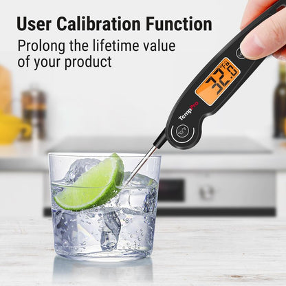 ThermoPro TP605 Instant Read Meat Thermometer for Cooking, Waterproof Digital Food Thermometer with Large Backlit LCD, 180° Foldaway Probe Kitchen Thermometer for Grilling, Smoking & Candy Making