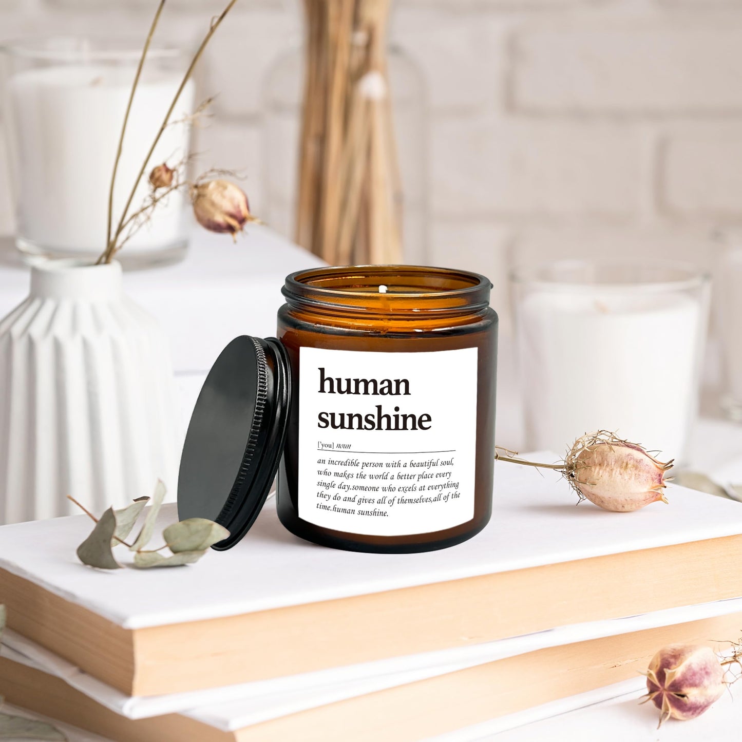HIWX Human Sunshine Scented Candle - Appreciation Gifts for Teachers & Coworkers, Inspirational Thank You Christmas Soy Jar Candle, Lavender, Vetiver, Sandalwood Scented 8oz Holders