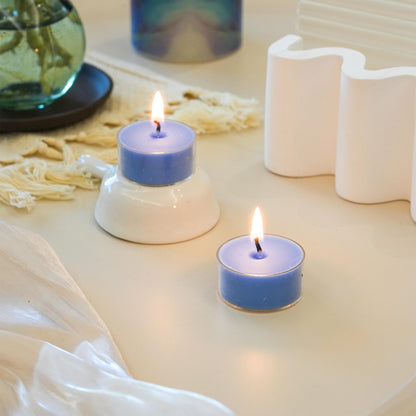 MUUFAZA 12 Unscented Natural Soy Tealight Candles in Clear Cups, 5H Long Clean Burning, Hand-Poured Blue Mini Tea Candle Set for Parties, Spa, Meditation, Gift, Holiday, Emergency, Home Decor