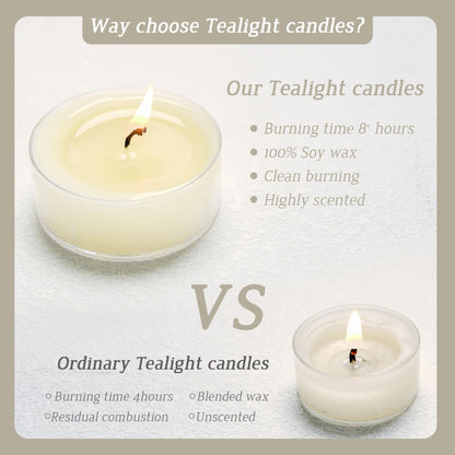 Vanilla Scented Tealight Candles 6Pcs, Natural Soy Tea Lights Candle - 8 Hour Long Burning with Essential Oil for Home Decor, Dinner, Weddings, Party